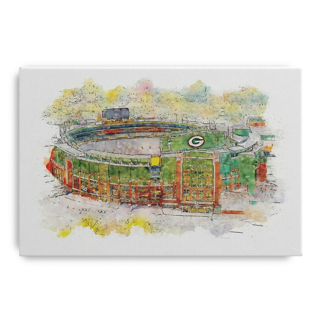 Green Bay Packers Lambeau Field Watercolor Stadium Front - Canvas Wall Art