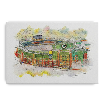 Green Bay Packers Lambeau Field Watercolor Stadium Front - Canvas Wall Art