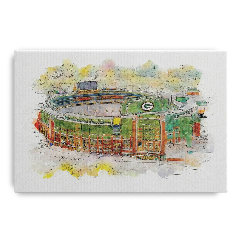 Green Bay Packers Lambeau Field Watercolor Stadium Front - Canvas Wall Art