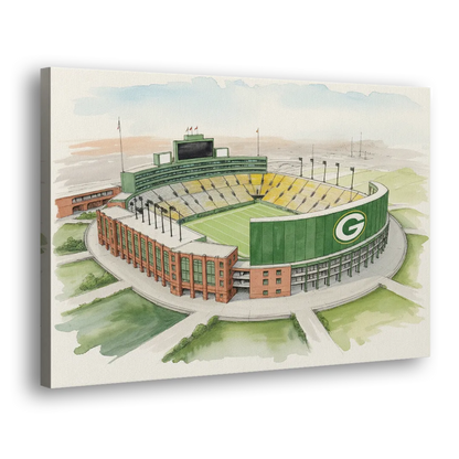 Green Bay Packers Lambeau Field Watercolor Illustration Side - Canvas Wall Art