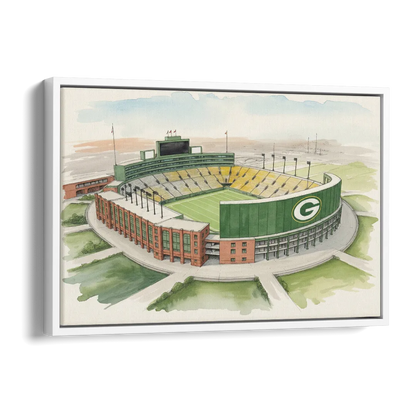 Green Bay Packers Lambeau Field Watercolor Illustration Side - White Canvas Wall Art