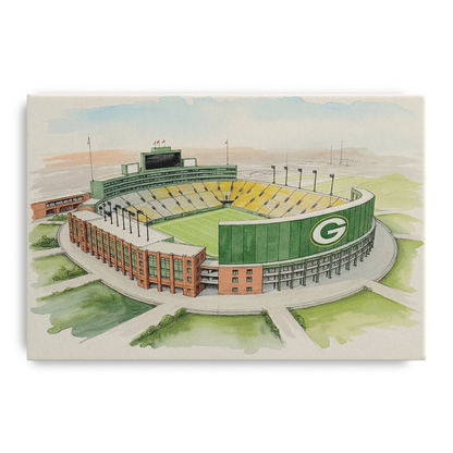 Green Bay Packers Lambeau Field Watercolor Illustration Front - Canvas Wall Art