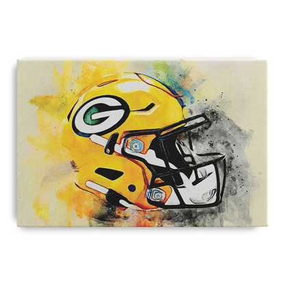 Green Bay Packers Yellow Helmet Expressive Watercolor Front - Canvas Wall Art
