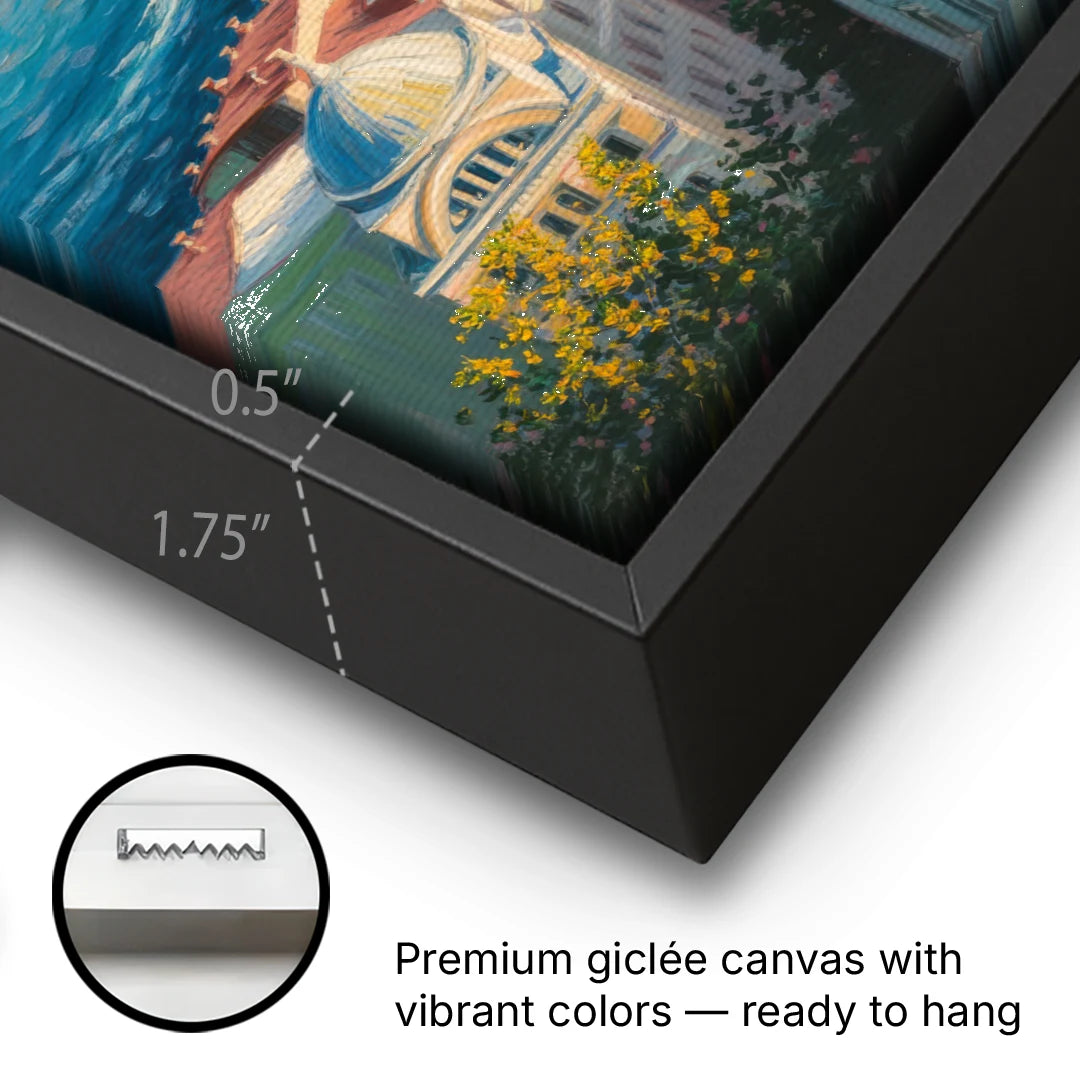 Galata Tower View - Black Framed Canvas Wall Art - Gallery Wrap Corner