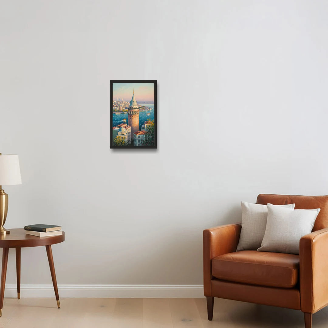 Galata Tower View - Black Framed Canvas Wall Art - Sofa - 12x18