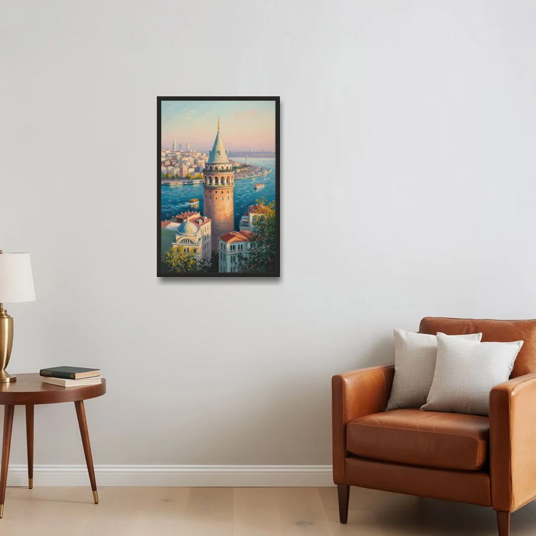 Galata Tower View - Black Framed Canvas Wall Art - Sofa - 20x30