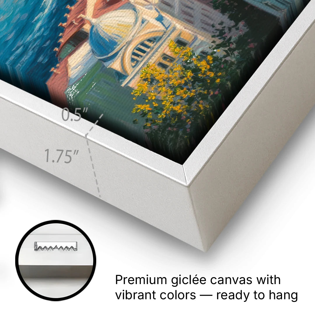 Galata Tower View - White Framed Canvas Wall Art - Gallery Wrap Corner