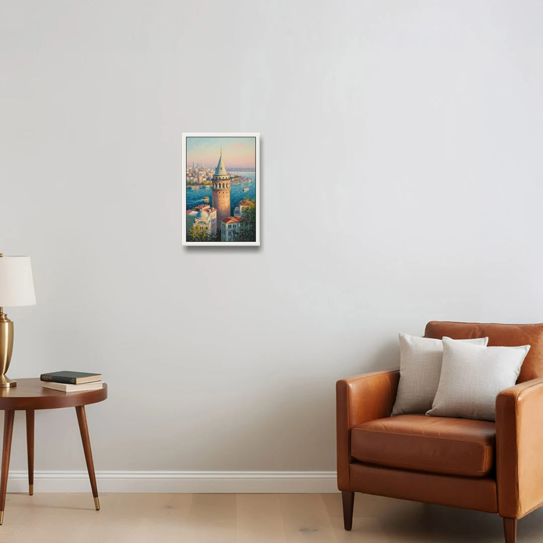 Galata Tower View - White Framed Canvas Wall Art - Sofa - 12x18