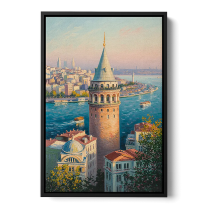 Galata Tower View Front - Black Canvas Wall Art
