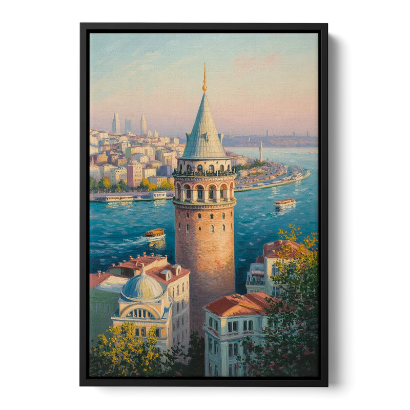 Galata Tower View Front - Black Canvas Wall Art