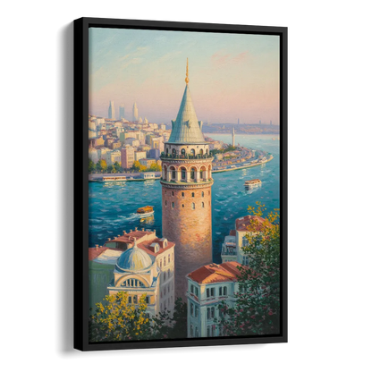 Galata Tower View Side - Black Canvas Wall Art