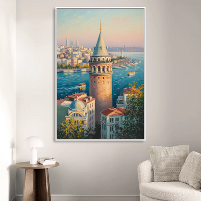 Galata Tower View Sitting Room - White Canvas Wall Art