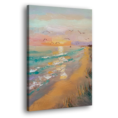 Galveston Beach Sunrise Side - Canvas Wall Art