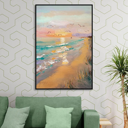 Galveston Beach Sunrise Sitting Room - Black Canvas Wall Art