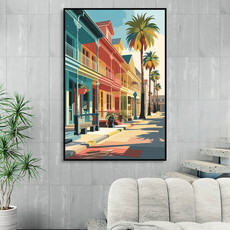 Galveston Downtown Charm Living Room - Black Canvas Wall Art