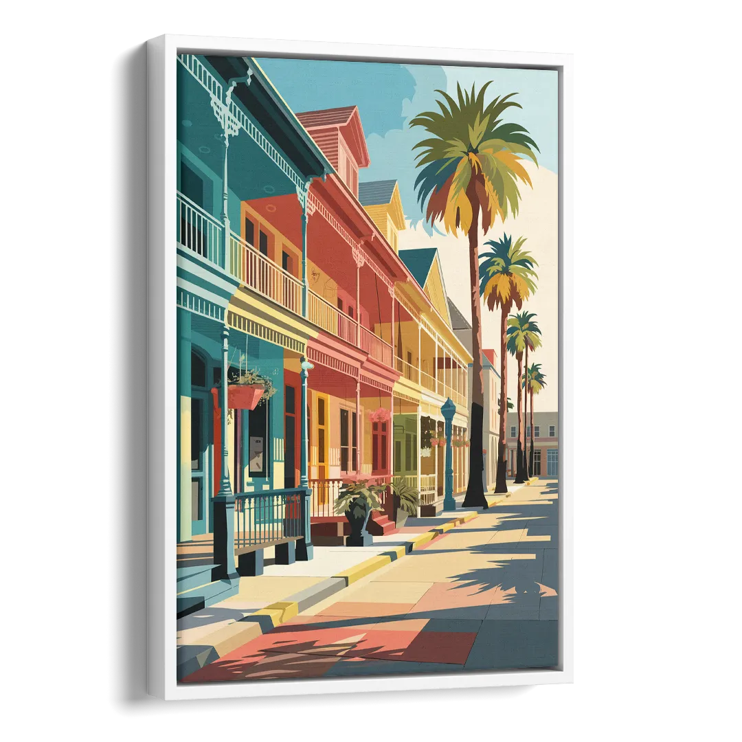Galveston Downtown Charm Side - White Canvas Wall Art