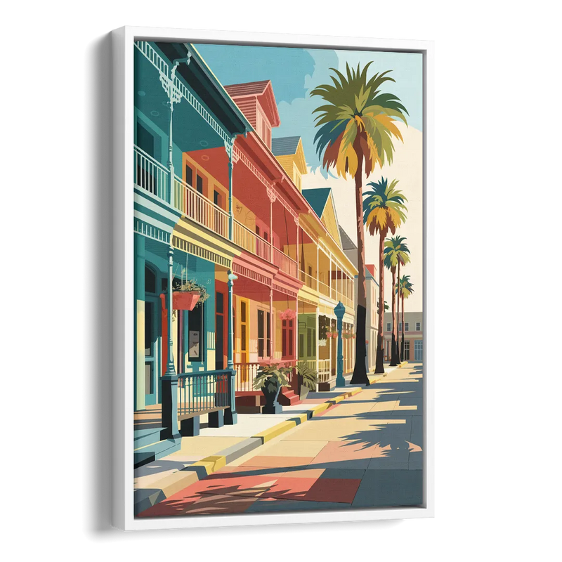 Galveston Downtown Charm Side - White Canvas Wall Art