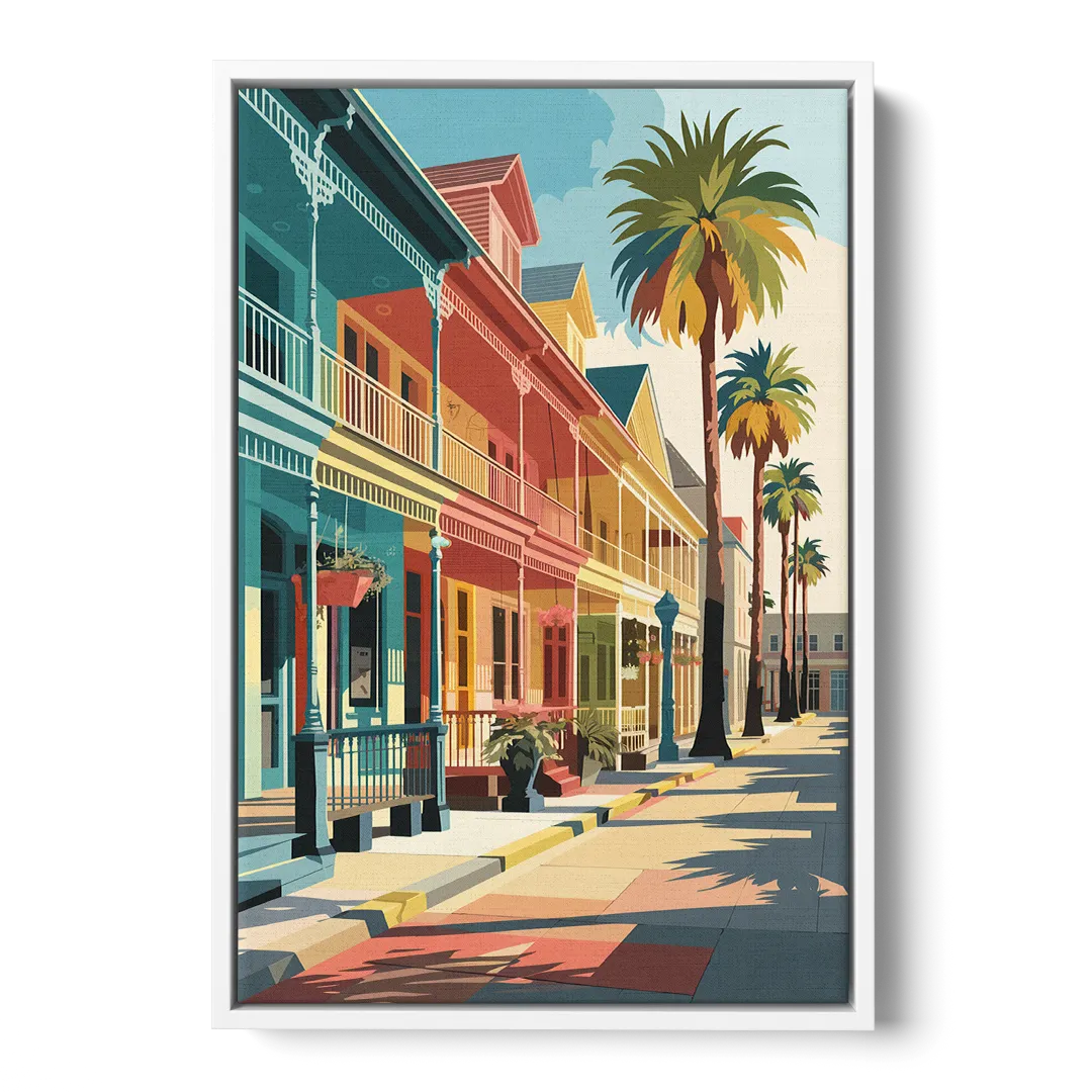 Galveston Downtown Charm Front - White Canvas Wall Art