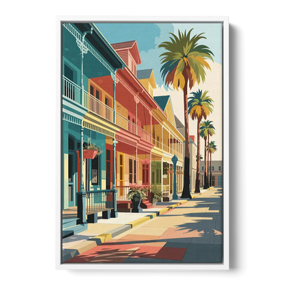 Galveston Downtown Charm Front - White Canvas Wall Art