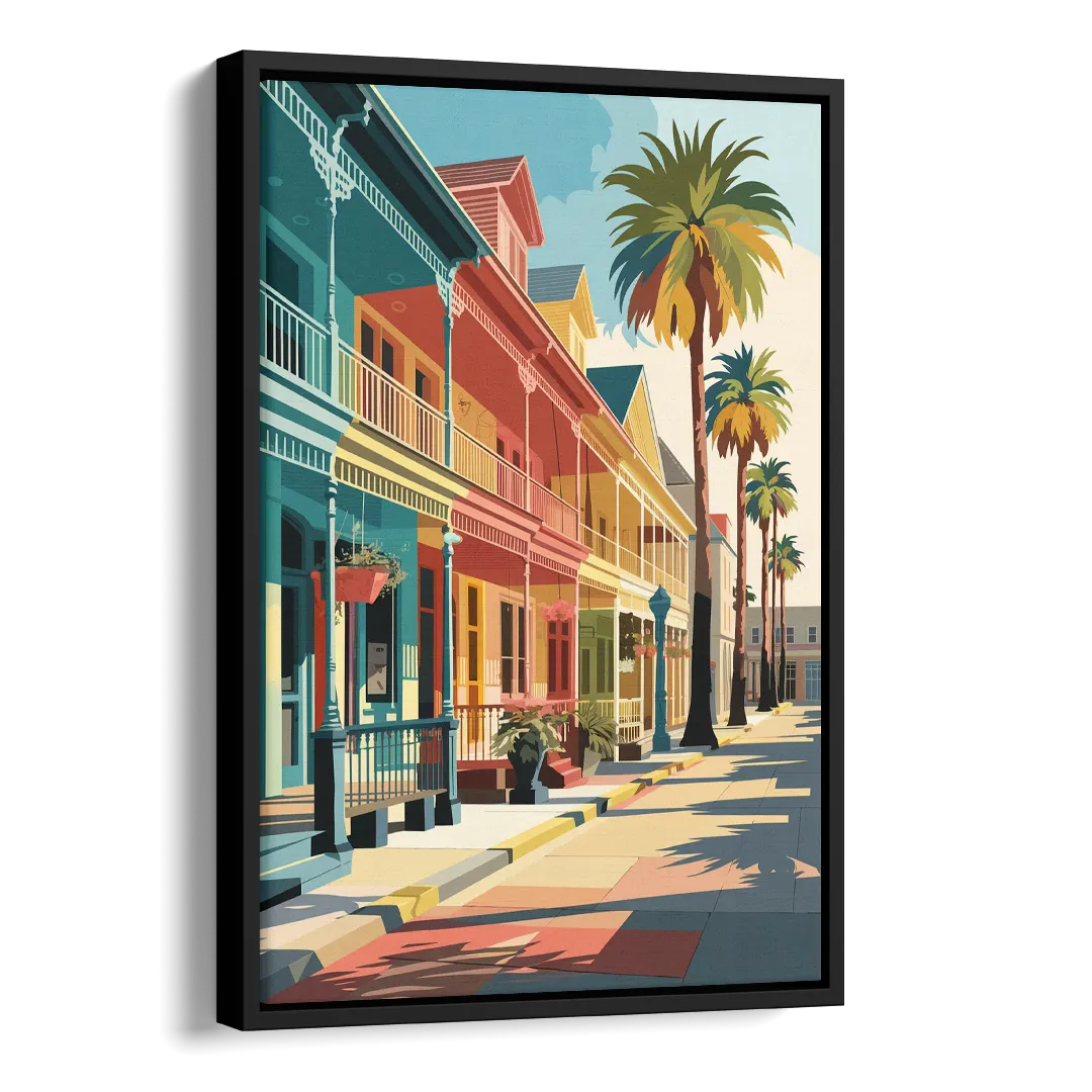 Galveston Downtown Charm Side - Black Canvas Wall Art