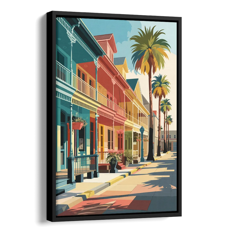 Galveston Downtown Charm Side - Black Canvas Wall Art