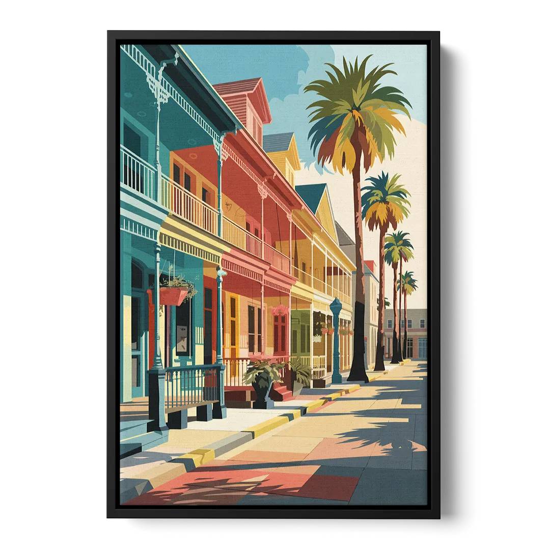 Galveston Downtown Charm Front - Black Canvas Wall Art