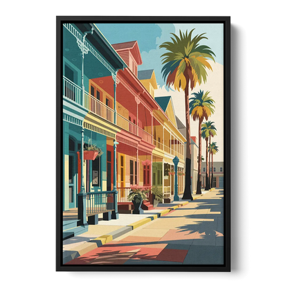 Galveston Downtown Charm Front - Black Canvas Wall Art