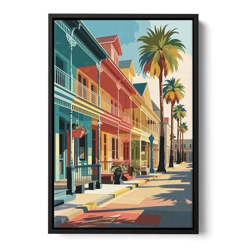 Galveston Downtown Charm Front - Black Canvas Wall Art