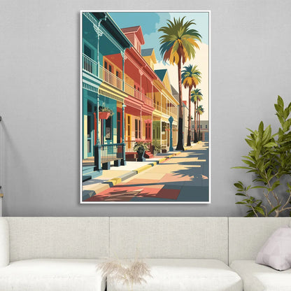 Galveston Downtown Charm Living Room - White Canvas Wall Art