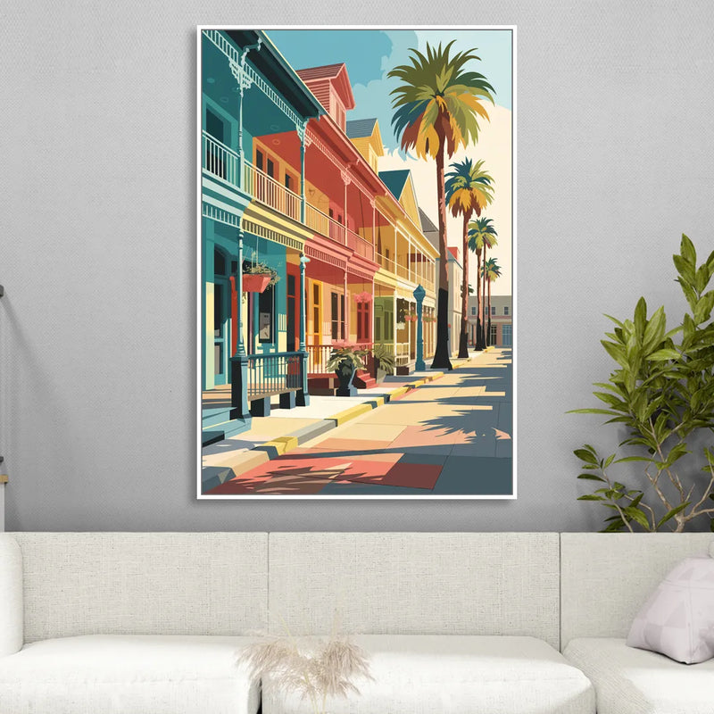 Galveston Downtown Charm Living Room - White Canvas Wall Art