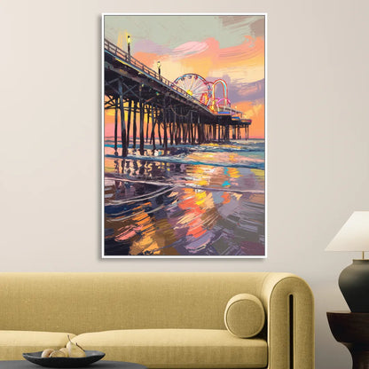 Galveston Historic Pier Sitting Room - White Canvas Wall Art