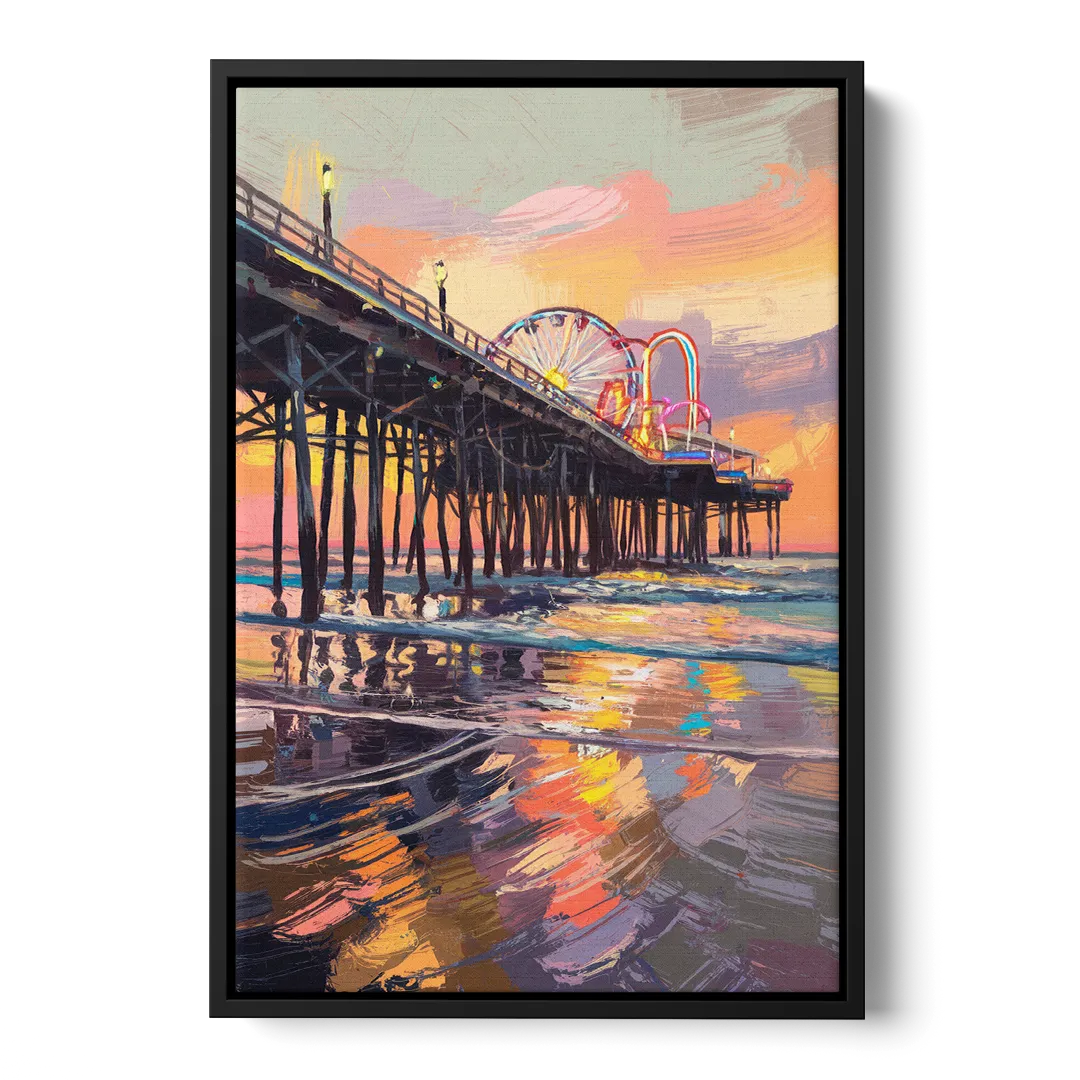 Galveston Historic Pier Front - Black Canvas Wall Art