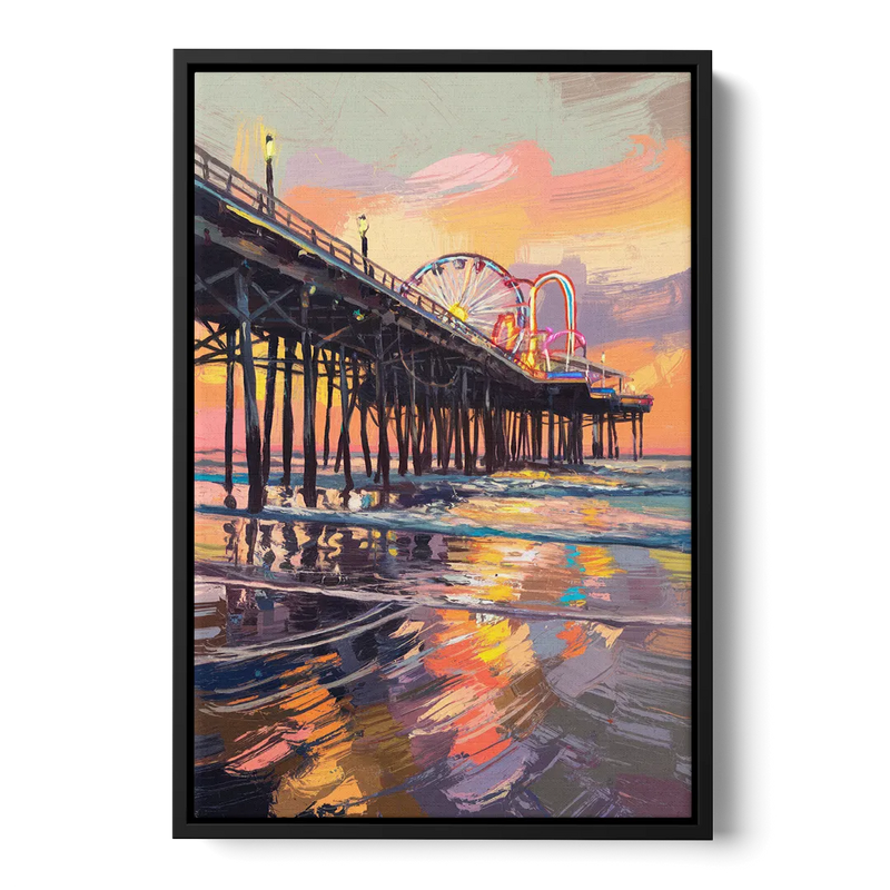 Galveston Historic Pier Front - Black Canvas Wall Art