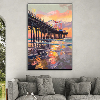 Galveston Historic Pier Sitting Room - Black Canvas Wall Art