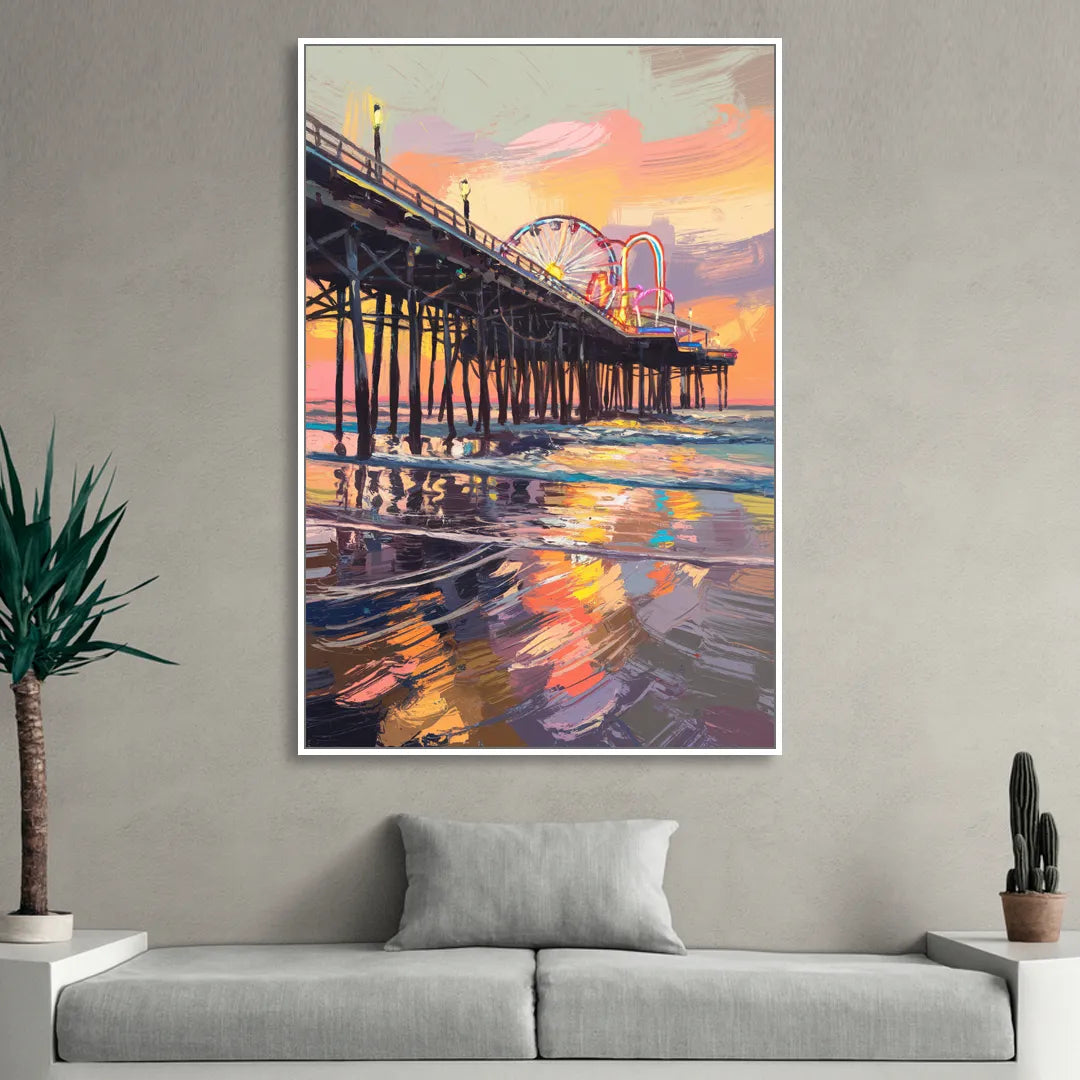 Galveston Historic Pier Living Room - White Canvas Wall Art