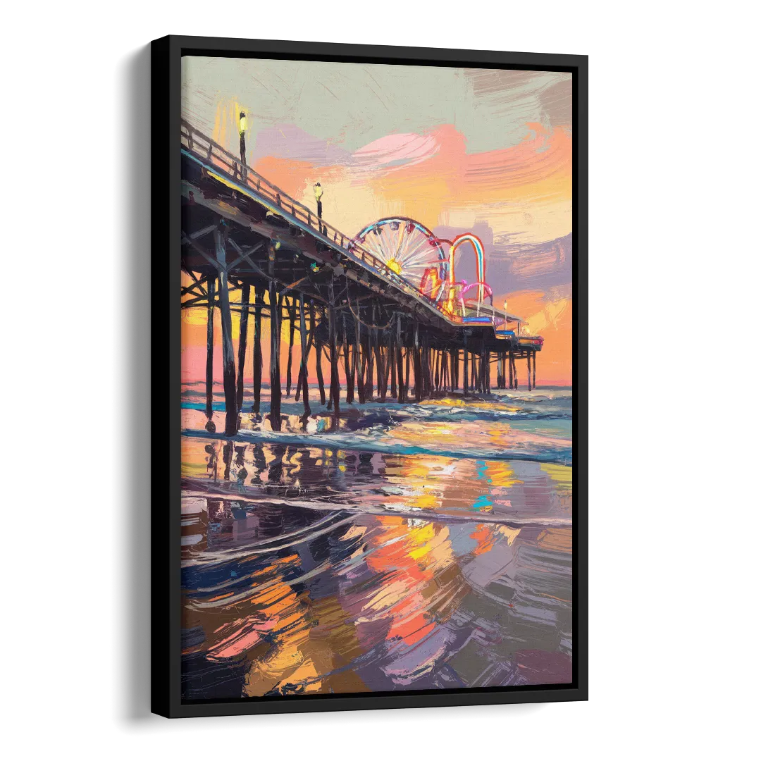 Galveston Historic Pier Side - Black Canvas Wall Art