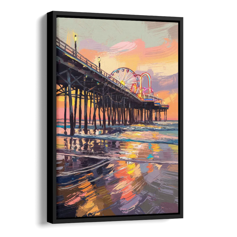 Galveston Historic Pier Side - Black Canvas Wall Art