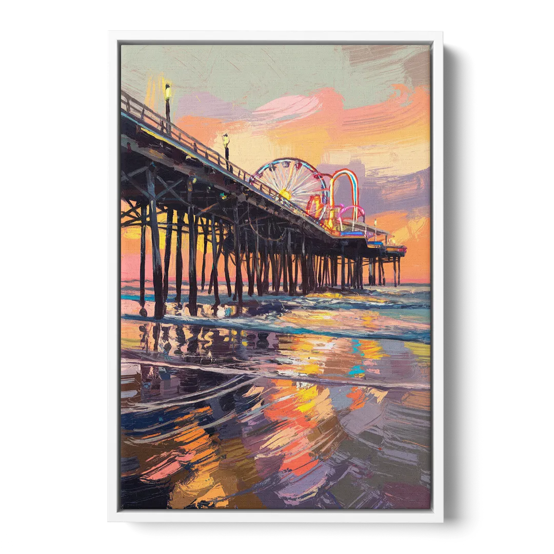 Galveston Historic Pier Front - White Canvas Wall Art