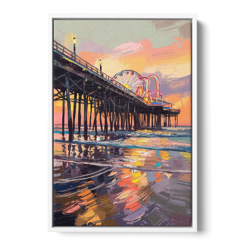 Galveston Historic Pier Front - White Canvas Wall Art