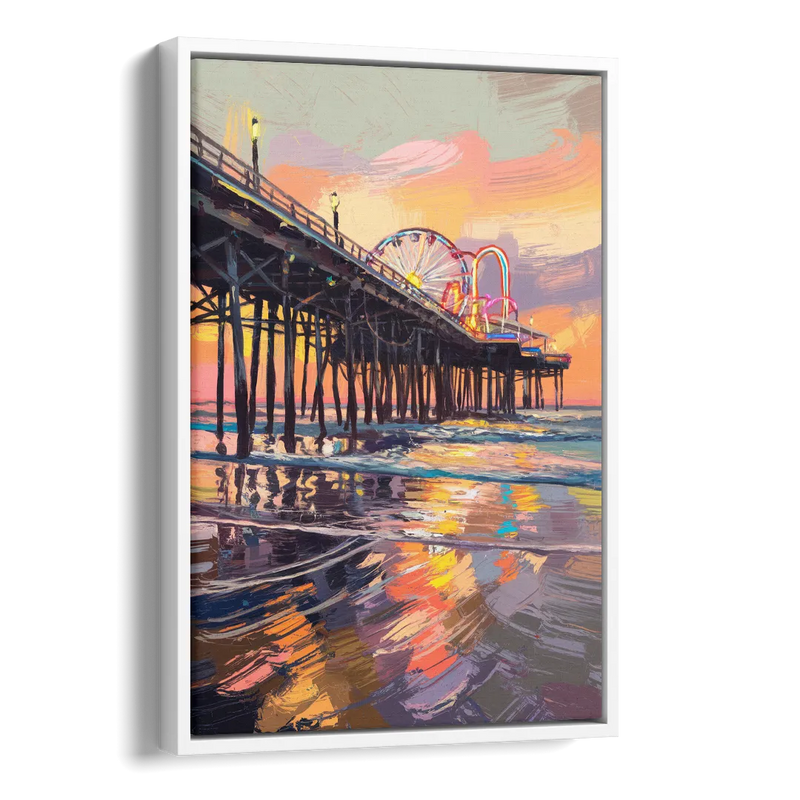 Galveston Historic Pier Side - White Canvas Wall Art