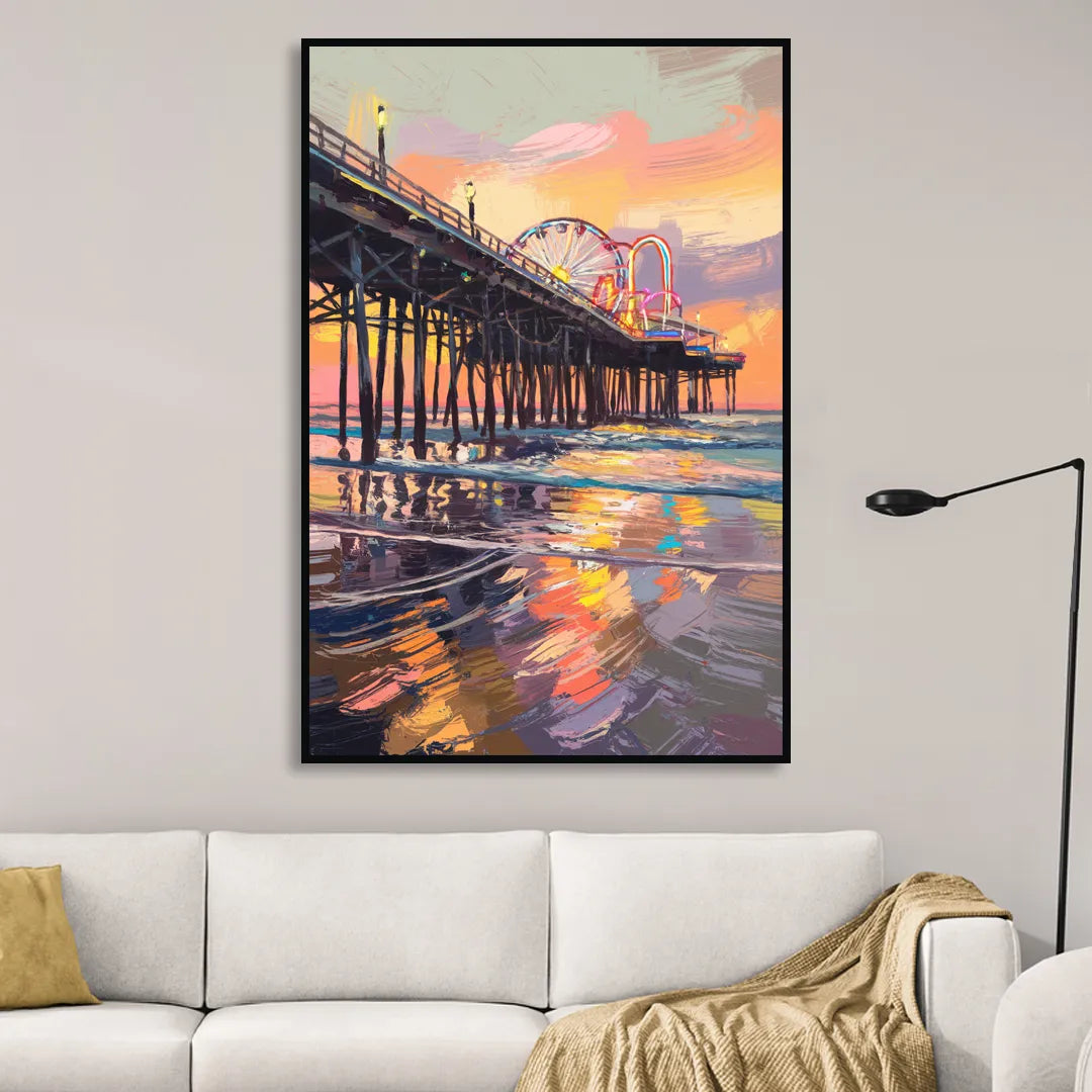 Galveston Historic Pier Living Room - Black Canvas Wall Art