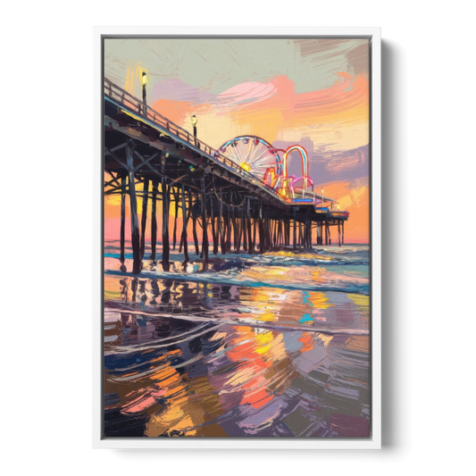 Galveston Historic Pier - White Framed Canvas Wall Art - Front