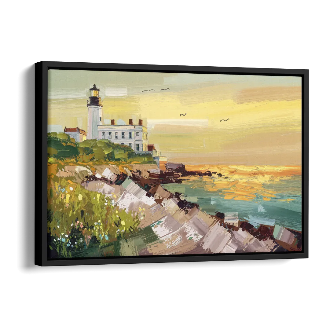 Galveston Lighthouse View Side - Black Canvas Wall Art