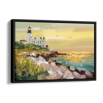 Galveston Lighthouse View Side - Black Canvas Wall Art