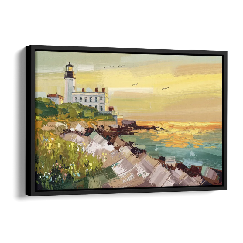 Galveston Lighthouse View Side - Black Canvas Wall Art