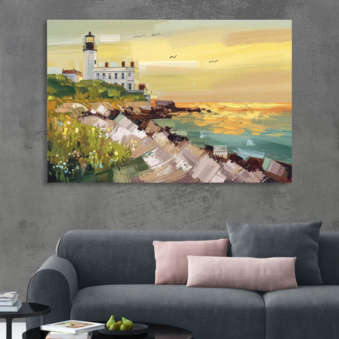 Galveston Lighthouse View Sitting Room - Canvas Wall Art