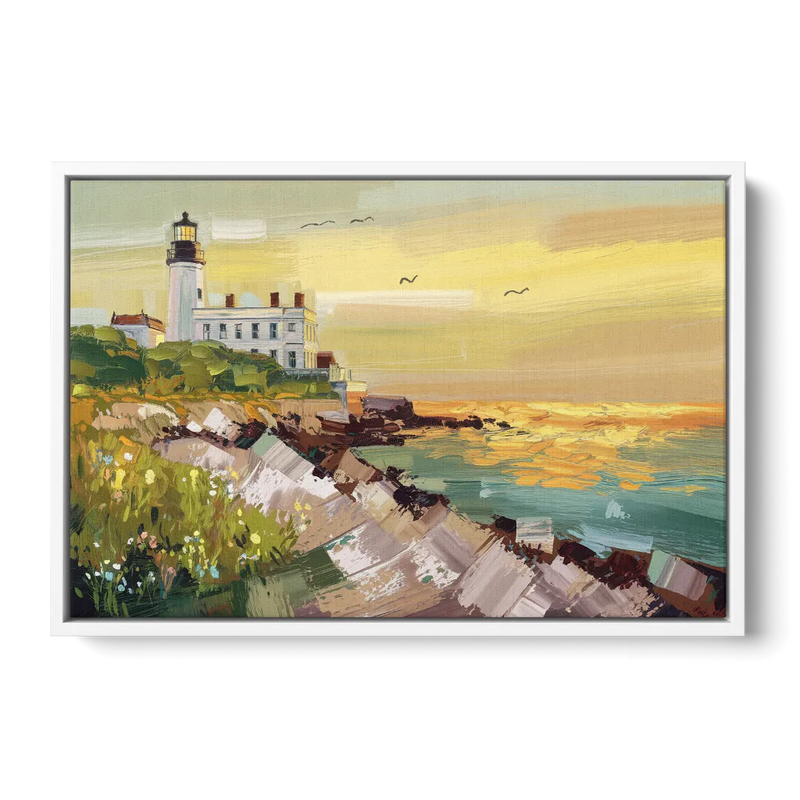 Galveston Lighthouse View Front - White Canvas Wall Art