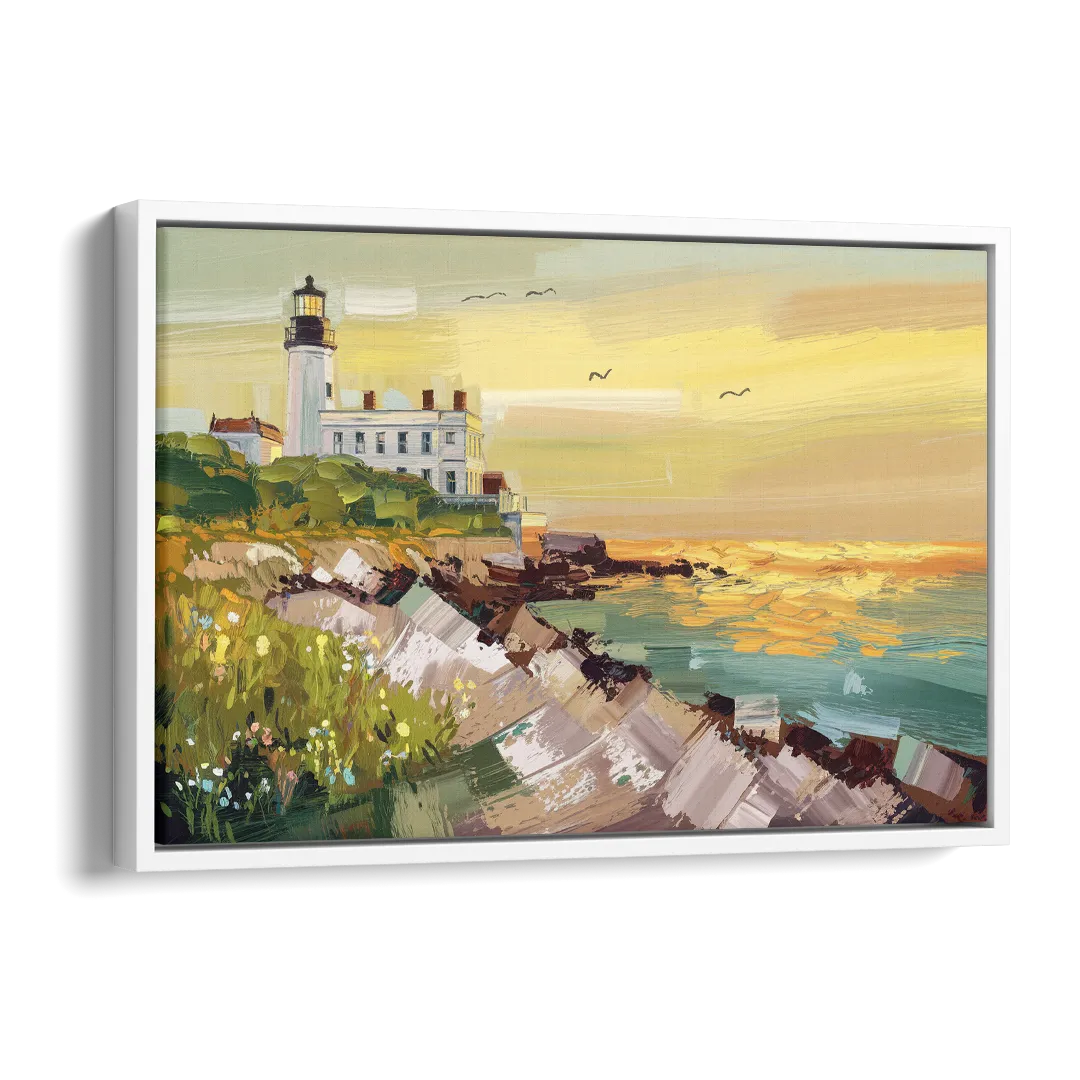 Galveston Lighthouse View Side - White Canvas Wall Art