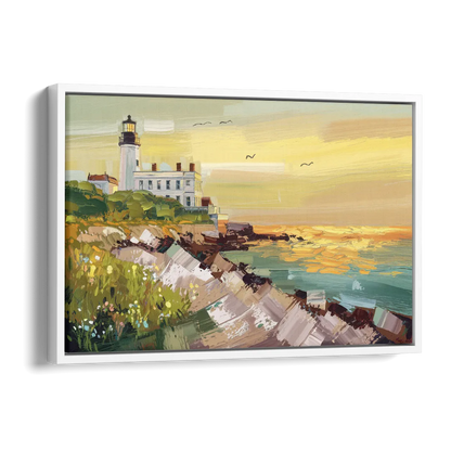 Galveston Lighthouse View Side - White Canvas Wall Art