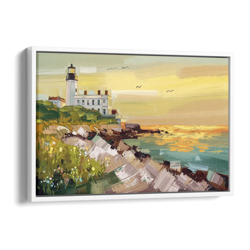 Galveston Lighthouse View Side - White Canvas Wall Art